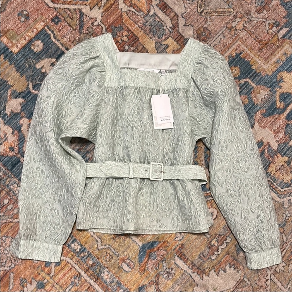 Other Stories (NWT) | mint green jacquard puff sleeve square neck belted - Picture 2 of 8